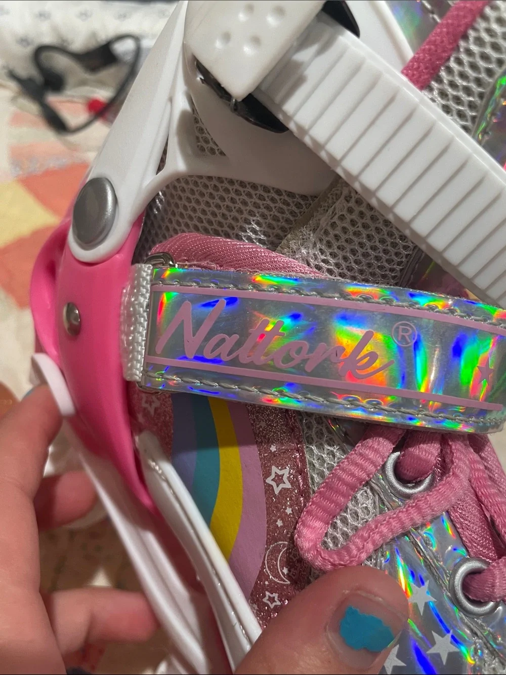 Kids Pink Holographic Light-Up Roller Skates